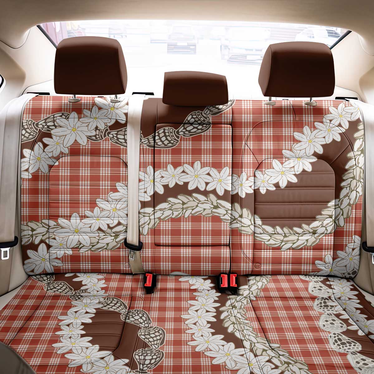 Red Hawaii Tiare and Shell Lei Back Car Seat Cover Hawaiian Palaka Luxury Vibes - Polynesian Pride