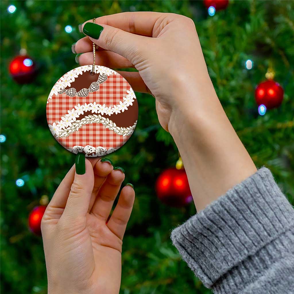 Red Hawaii Tiare and Shell Lei Ceramic Ornament Hawaiian Palaka Luxury Vibes - Polynesian Pride