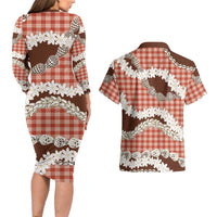 Red Hawaii Tiare and Shell Lei Couples Matching Long Sleeve Bodycon Dress and Hawaiian Shirt Hawaiian Palaka Luxury Vibes LT14 - Polynesian Pride