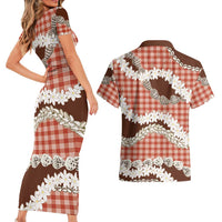 Red Hawaii Tiare and Shell Lei Couples Matching Short Sleeve Bodycon Dress and Hawaiian Shirt Hawaiian Palaka Luxury Vibes LT14 - Polynesian Pride
