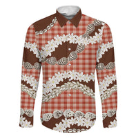 Red Hawaii Tiare and Shell Lei Family Matching Mermaid Dress and Hawaiian Shirt Hawaiian Palaka Luxury Vibes LT14 Dad's Shirt - Long Sleeve Red - Polynesian Pride