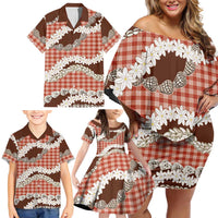Red Hawaii Tiare and Shell Lei Family Matching Off Shoulder Short Dress and Hawaiian Shirt Hawaiian Palaka Luxury Vibes LT14 - Polynesian Pride
