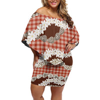 Red Hawaii Tiare and Shell Lei Family Matching Off Shoulder Short Dress and Hawaiian Shirt Hawaiian Palaka Luxury Vibes LT14 Mom's Dress Red - Polynesian Pride