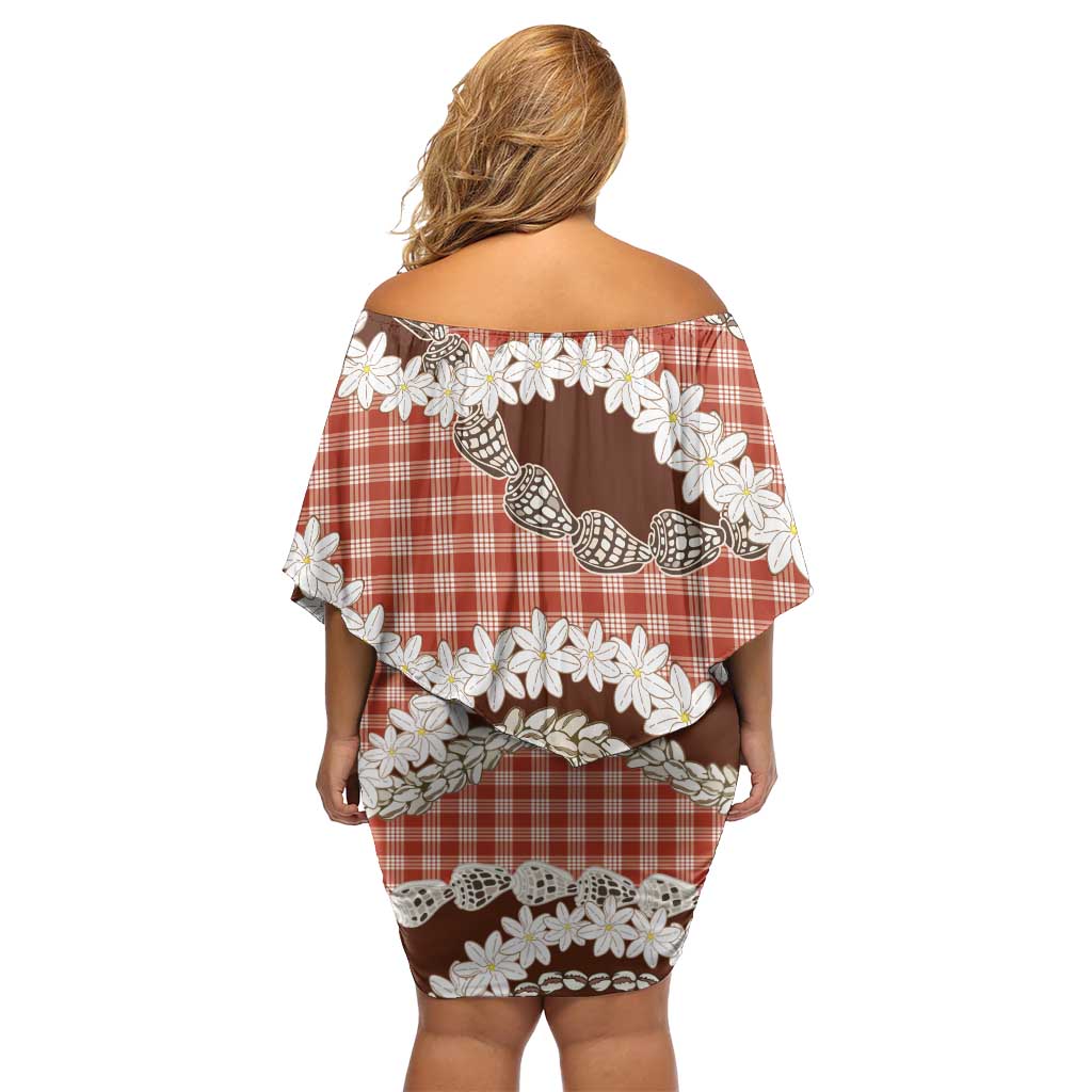 Red Hawaii Tiare and Shell Lei Family Matching Off Shoulder Short Dress and Hawaiian Shirt Hawaiian Palaka Luxury Vibes LT14 - Polynesian Pride