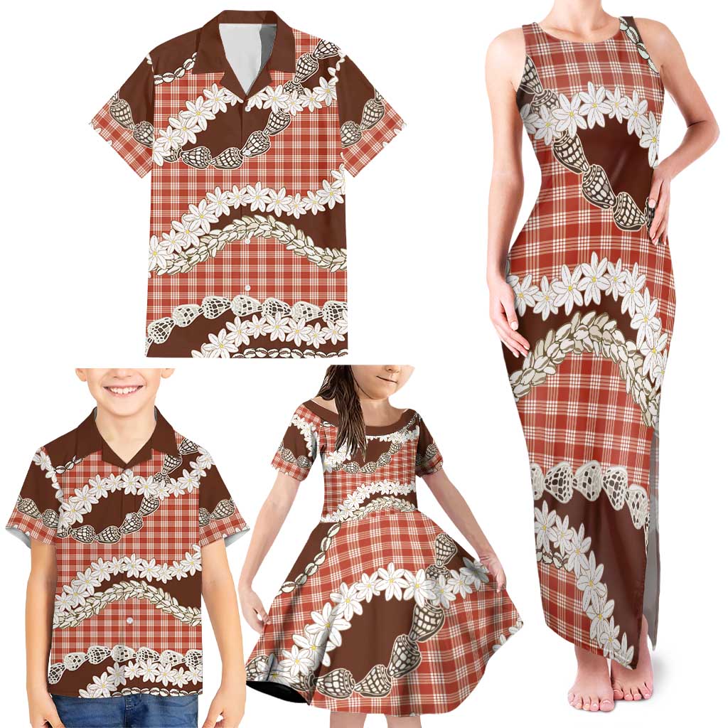 Red Hawaii Tiare and Shell Lei Family Matching Tank Maxi Dress and Hawaiian Shirt Hawaiian Palaka Luxury Vibes LT14 - Polynesian Pride