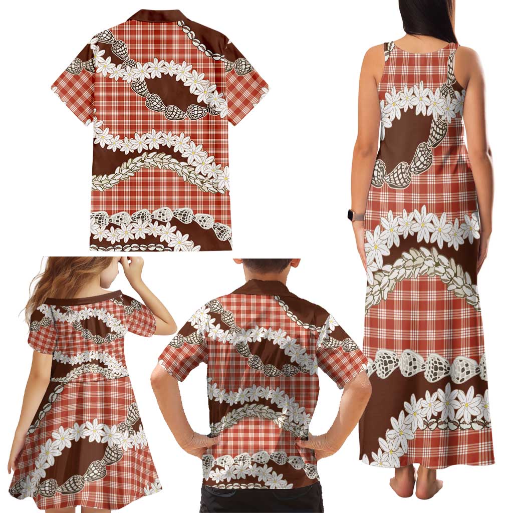 Red Hawaii Tiare and Shell Lei Family Matching Tank Maxi Dress and Hawaiian Shirt Hawaiian Palaka Luxury Vibes LT14 - Polynesian Pride
