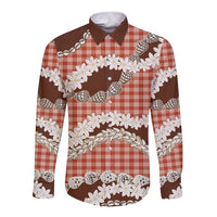 Red Hawaii Tiare and Shell Lei Long Sleeve Button Shirt Hawaiian Palaka Luxury Vibes - Polynesian Pride