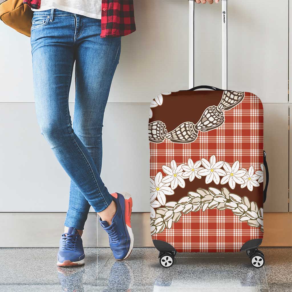 Red Hawaii Tiare and Shell Lei Luggage Cover Hawaiian Palaka Luxury Vibes LT14 - Polynesian Pride