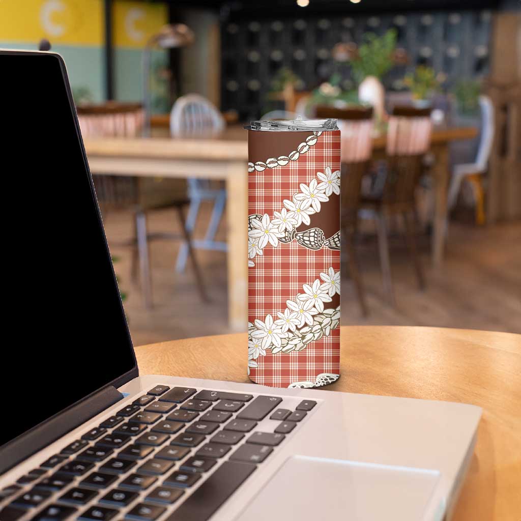 Red Hawaii Tiare and Shell Lei Skinny Tumbler Hawaiian Palaka Luxury Vibes - Polynesian Pride