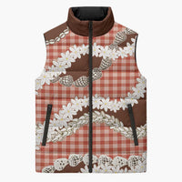 Red Hawaii Tiare and Shell Lei Sleeveless Puffer Jacket Hawaiian Palaka Luxury Vibes - Polynesian Pride