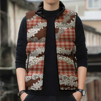Red Hawaii Tiare and Shell Lei Sleeveless Puffer Jacket Hawaiian Palaka Luxury Vibes - Polynesian Pride