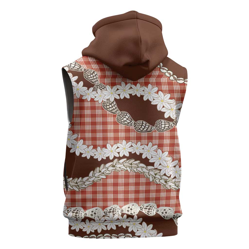 Red Hawaii Tiare and Shell Lei Sleeveless Zip Hoodie Hawaiian Palaka Luxury Vibes - Polynesian Pride