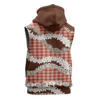Red Hawaii Tiare and Shell Lei Sleeveless Zip Hoodie Hawaiian Palaka Luxury Vibes - Polynesian Pride