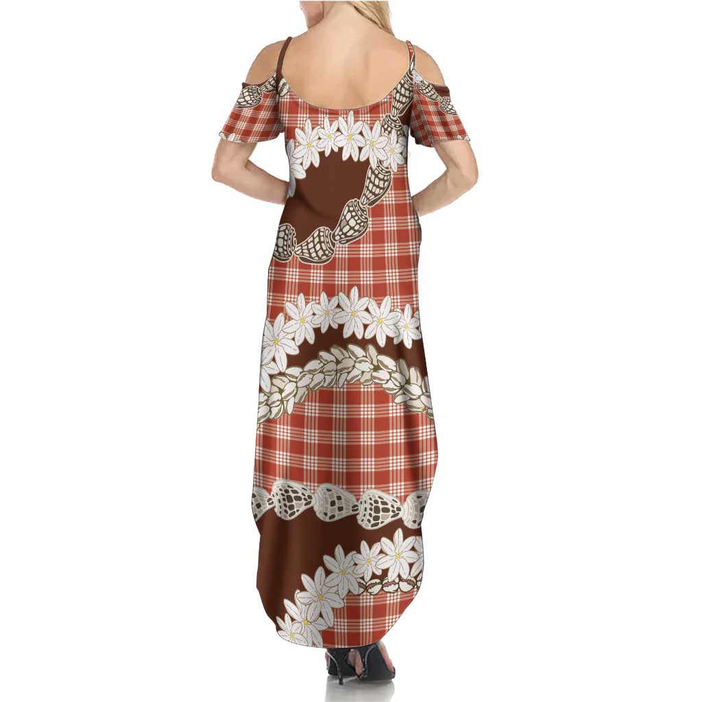 Red Hawaii Tiare and Shell Lei Summer Maxi Dress Hawaiian Palaka Luxury Vibes LT14 - Polynesian Pride