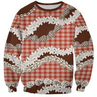 Red Hawaii Tiare and Shell Lei Sweatshirt Hawaiian Palaka Luxury Vibes - Polynesian Pride