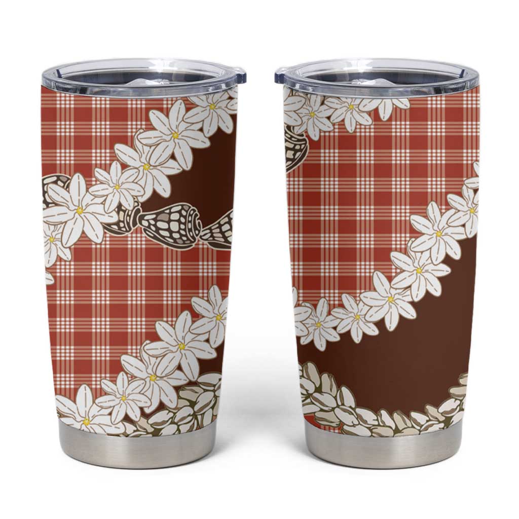 Red Hawaii Tiare and Shell Lei Tumbler Cup Hawaiian Palaka Luxury Vibes - Polynesian Pride