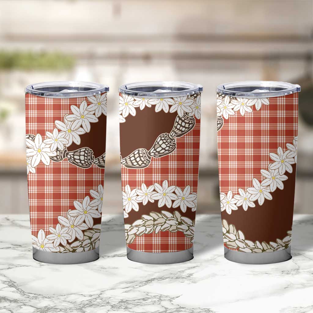 Red Hawaii Tiare and Shell Lei Tumbler Cup Hawaiian Palaka Luxury Vibes - Polynesian Pride