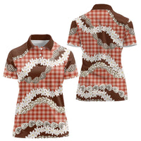 Red Hawaii Tiare and Shell Lei Women Polo Shirt Hawaiian Palaka Luxury Vibes - Polynesian Pride