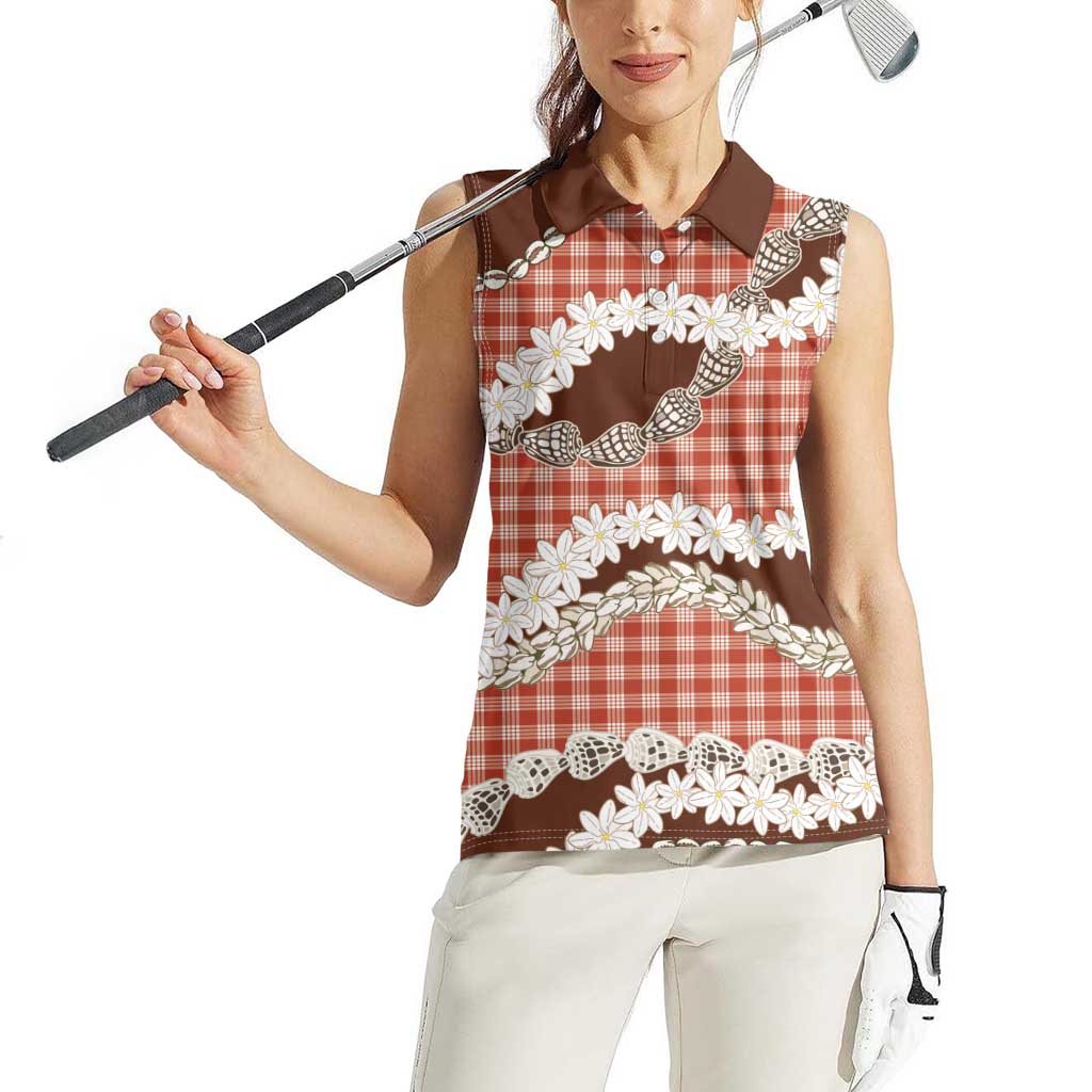 Red Hawaii Tiare and Shell Lei Women Sleeveless Polo Shirt Hawaiian Palaka Luxury Vibes - Polynesian Pride