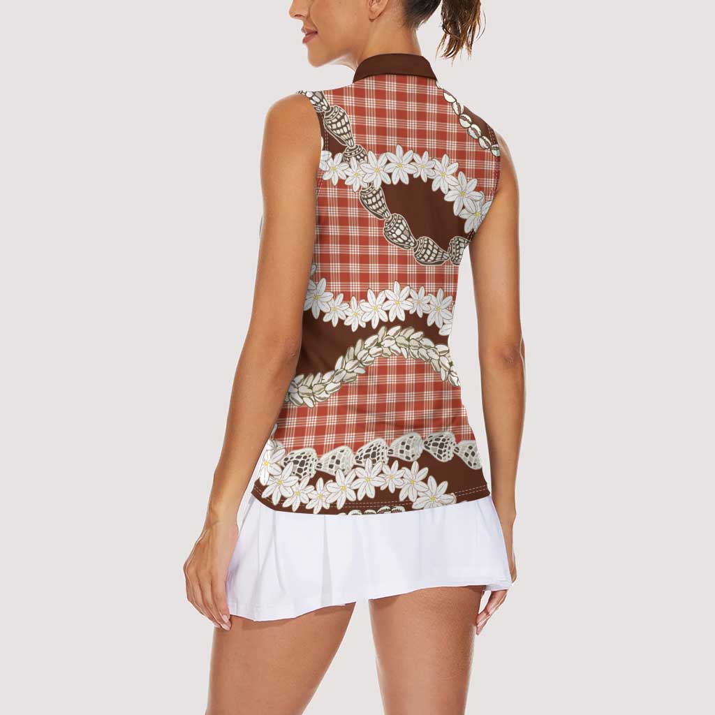 Red Hawaii Tiare and Shell Lei Women Sleeveless Polo Shirt Hawaiian Palaka Luxury Vibes - Polynesian Pride