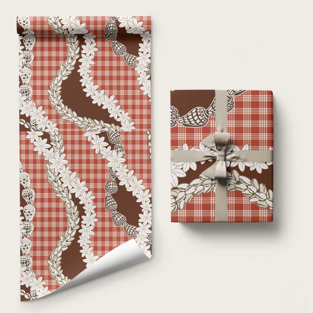 Red Hawaii Tiare and Shell Lei Wrapping Paper Hawaiian Palaka Luxury Vibes - Polynesian Pride