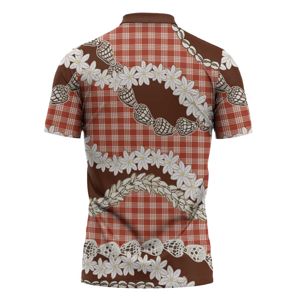 Red Hawaii Tiare and Shell Lei Zipper Polo Shirt Hawaiian Palaka Luxury Vibes - Polynesian Pride