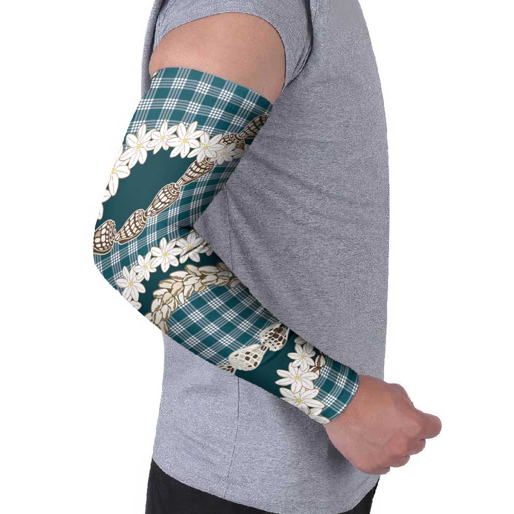 Dark Cyan Hawaii Tiare and Shell Lei Arm Sleeves Hawaiian Palaka Luxury Vibes - Polynesian Pride