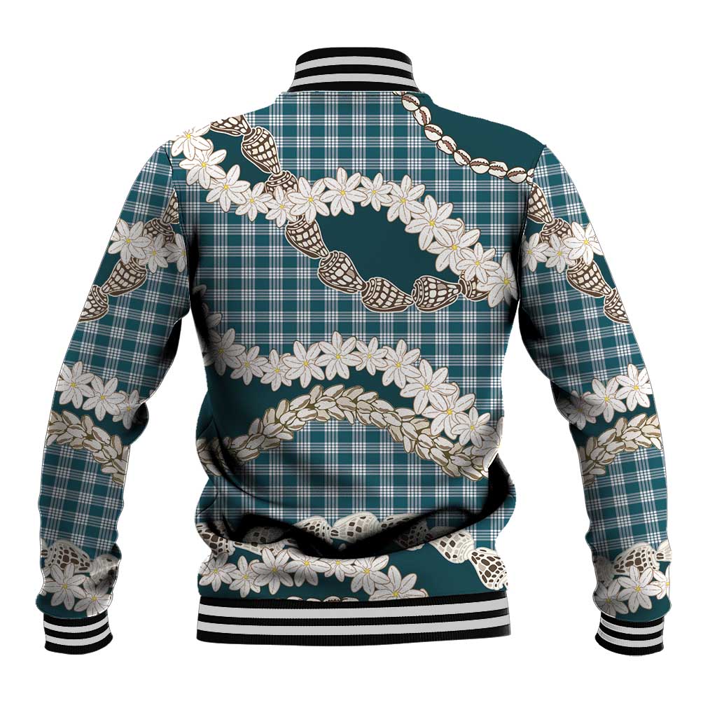 Dark Cyan Hawaii Tiare and Shell Lei Baseball Jacket Hawaiian Palaka Luxury Vibes - Polynesian Pride