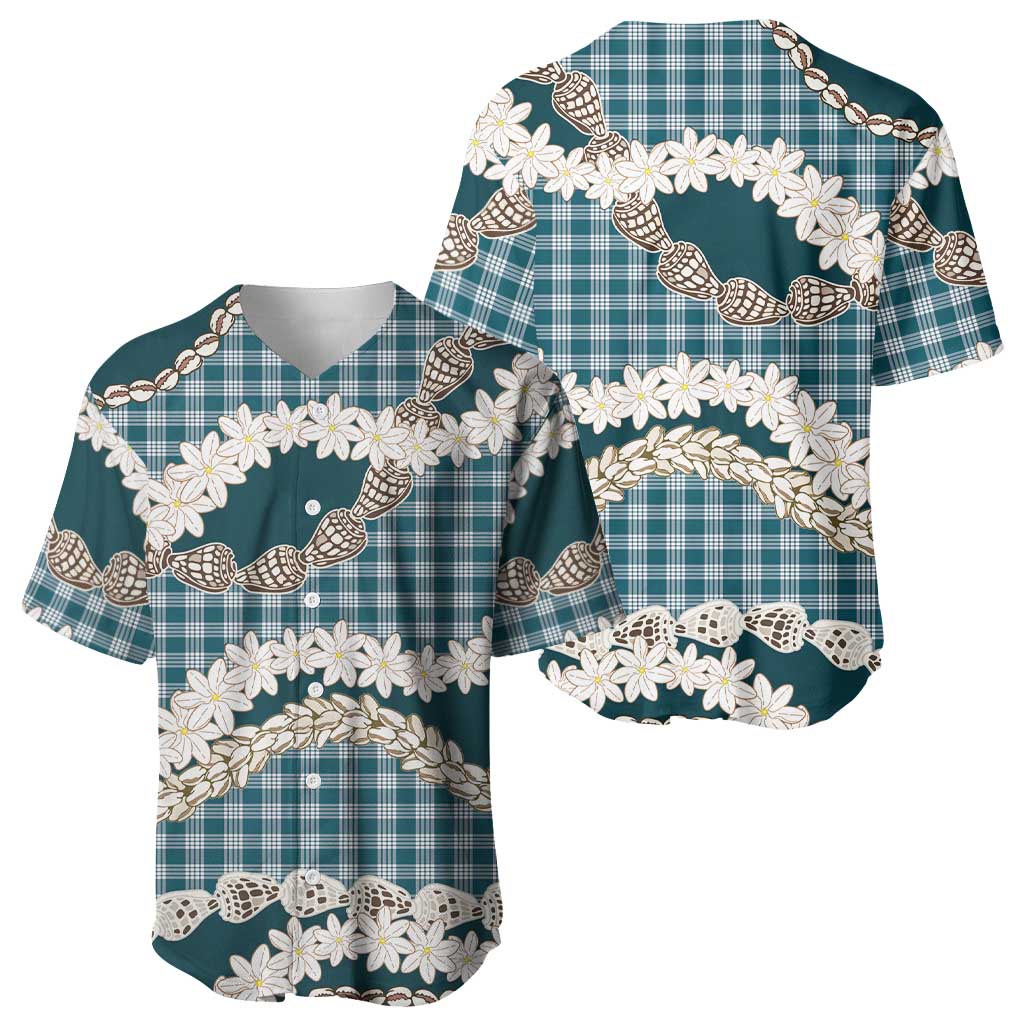 Dark Cyan Hawaii Tiare and Shell Lei Baseball Jersey Hawaiian Palaka Luxury Vibes - Polynesian Pride