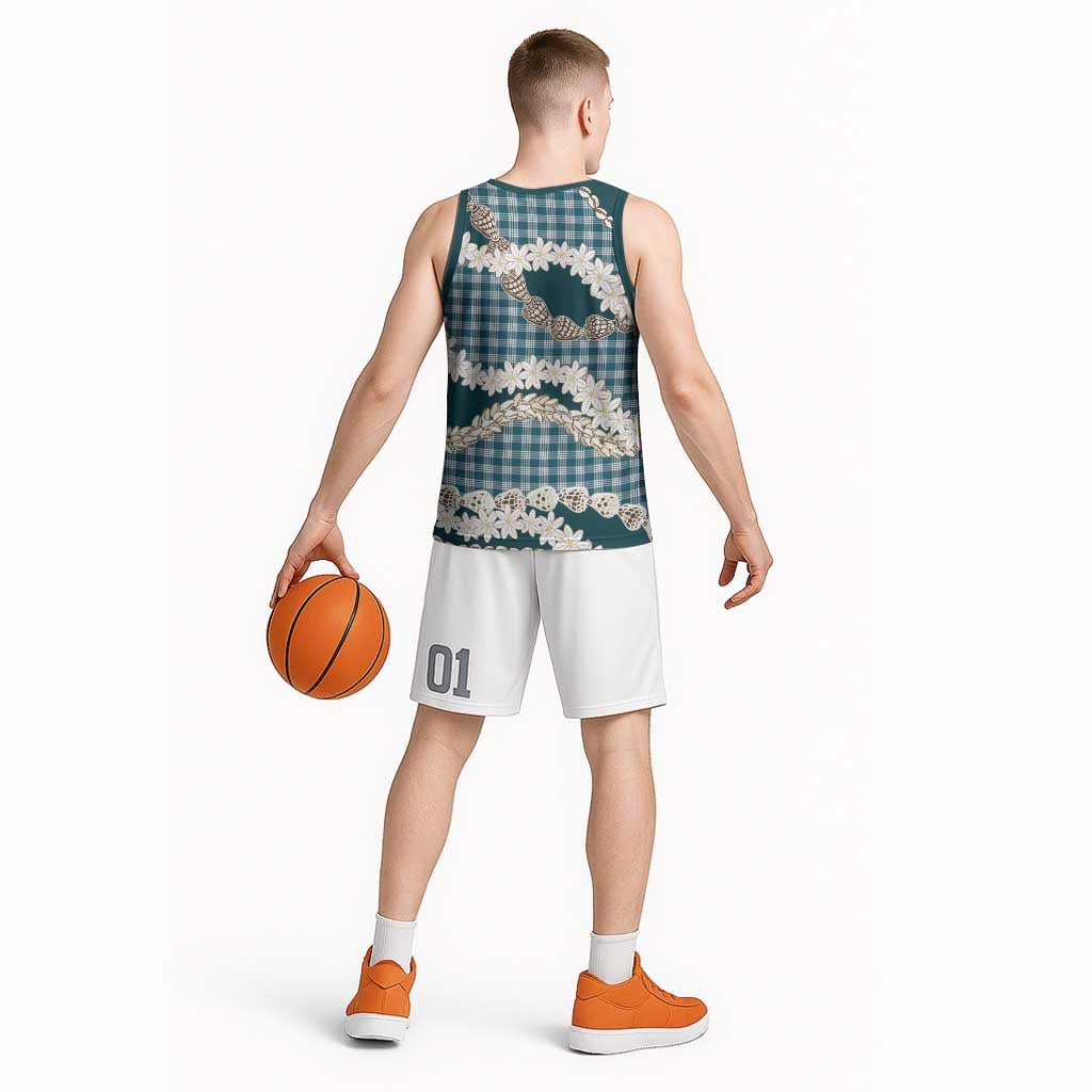 Dark Cyan Hawaii Tiare and Shell Lei Basketball Jersey Hawaiian Palaka Luxury Vibes - Polynesian Pride