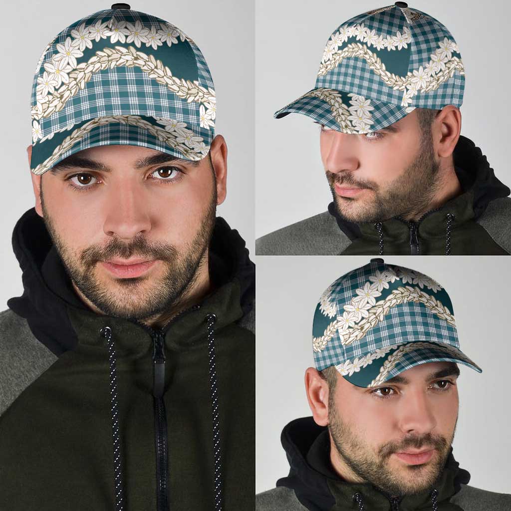 Dark Cyan Hawaii Tiare and Shell Lei Classic Cap Hawaiian Palaka Luxury Vibes - Polynesian Pride