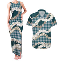 Dark Cyan Hawaii Tiare and Shell Lei Couples Matching Tank Maxi Dress and Hawaiian Shirt Hawaiian Palaka Luxury Vibes LT14 Dark Cyan - Polynesian Pride