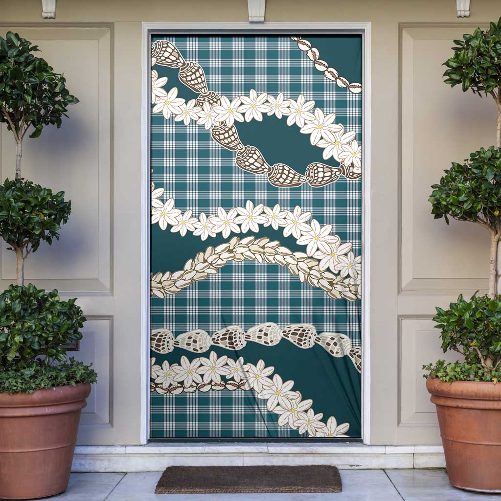 Dark Cyan Hawaii Tiare and Shell Lei Door Cover Hawaiian Palaka Luxury Vibes - Polynesian Pride
