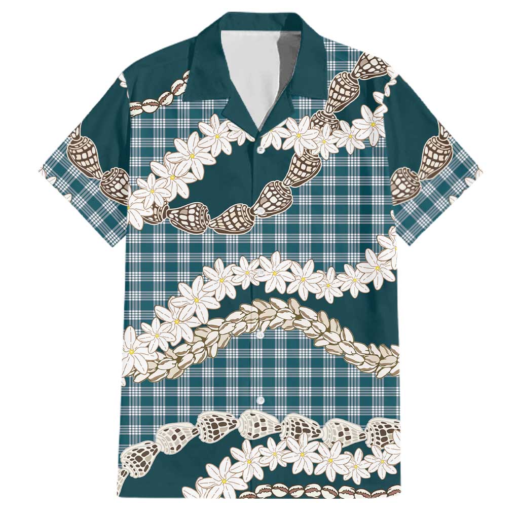 Dark Cyan Hawaii Tiare and Shell Lei Family Matching Mermaid Dress and Hawaiian Shirt Hawaiian Palaka Luxury Vibes LT14 Dad's Shirt - Short Sleeve Dark Cyan - Polynesian Pride