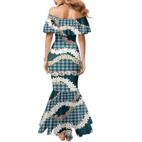 Dark Cyan Hawaii Tiare and Shell Lei Family Matching Mermaid Dress and Hawaiian Shirt Hawaiian Palaka Luxury Vibes LT14 - Polynesian Pride