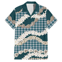 Dark Cyan Hawaii Tiare and Shell Lei Family Matching Off Shoulder Maxi Dress and Hawaiian Shirt Hawaiian Palaka Luxury Vibes LT14 Dad's Shirt - Short Sleeve Dark Cyan - Polynesian Pride