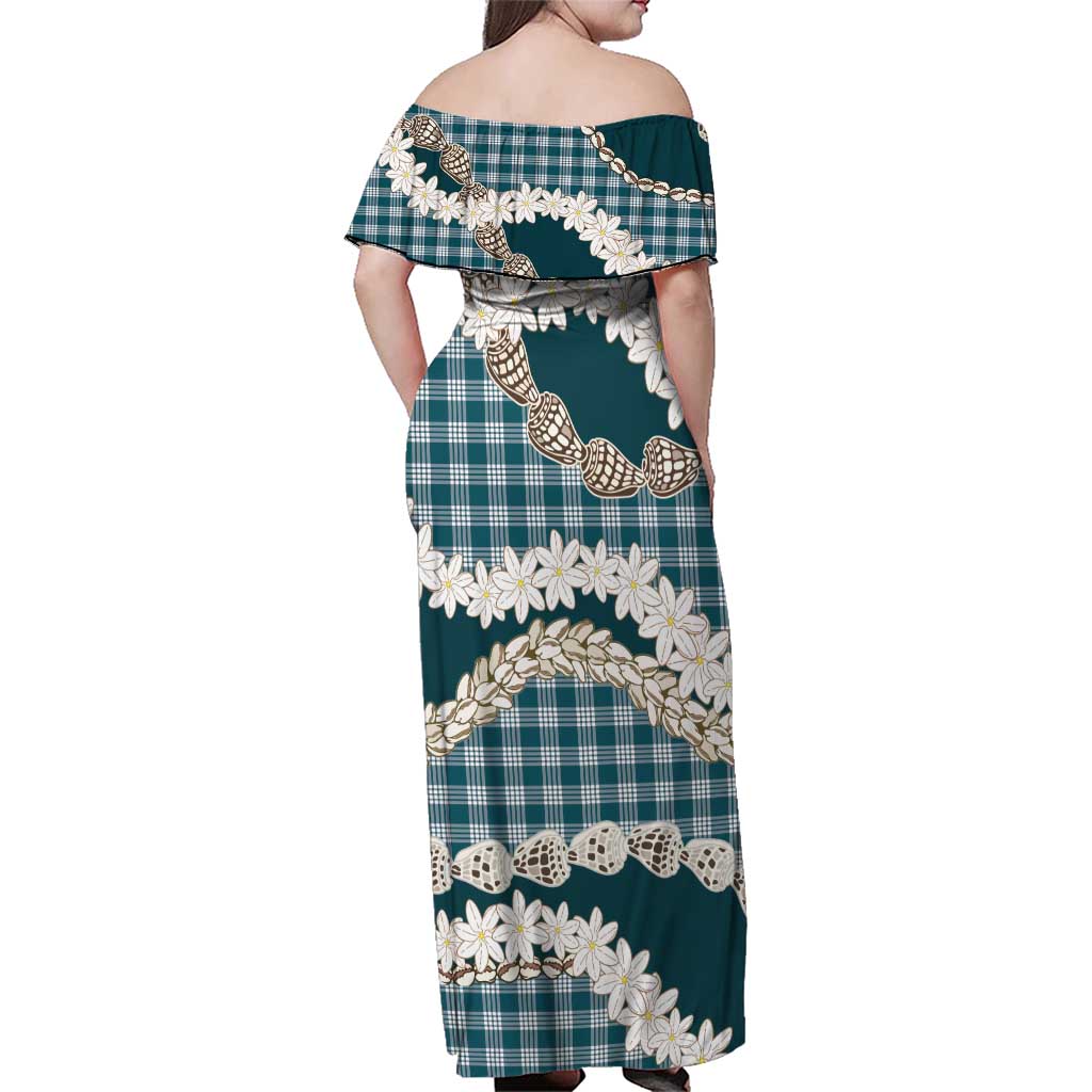 Dark Cyan Hawaii Tiare and Shell Lei Family Matching Off Shoulder Maxi Dress and Hawaiian Shirt Hawaiian Palaka Luxury Vibes LT14 - Polynesian Pride