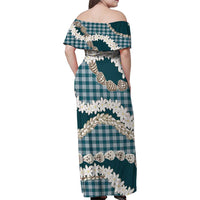 Dark Cyan Hawaii Tiare and Shell Lei Family Matching Off Shoulder Maxi Dress and Hawaiian Shirt Hawaiian Palaka Luxury Vibes LT14 - Polynesian Pride