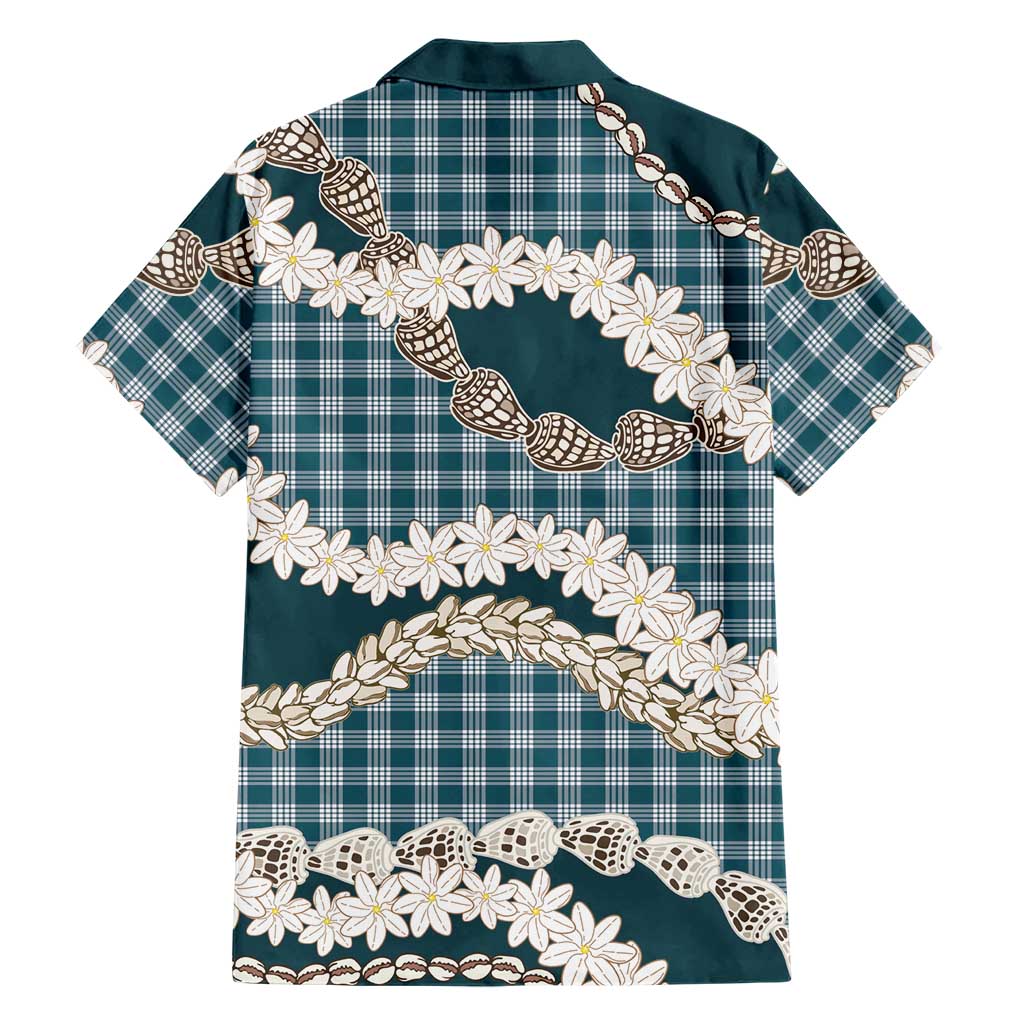 Dark Cyan Hawaii Tiare and Shell Lei Family Matching Short Sleeve Bodycon Dress and Hawaiian Shirt Hawaiian Palaka Luxury Vibes LT14 - Polynesian Pride