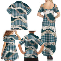 Dark Cyan Hawaii Tiare and Shell Lei Family Matching Summer Maxi Dress and Hawaiian Shirt Hawaiian Palaka Luxury Vibes LT14 - Polynesian Pride