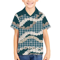 Dark Cyan Hawaii Tiare and Shell Lei Family Matching Summer Maxi Dress and Hawaiian Shirt Hawaiian Palaka Luxury Vibes LT14 Son's Shirt Dark Cyan - Polynesian Pride