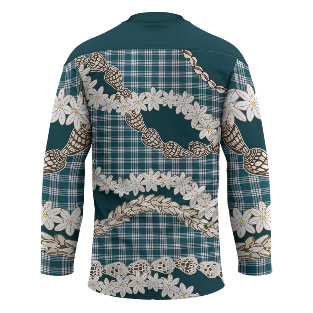 Dark Cyan Hawaii Tiare and Shell Lei Hockey Jersey Hawaiian Palaka Luxury Vibes - Polynesian Pride