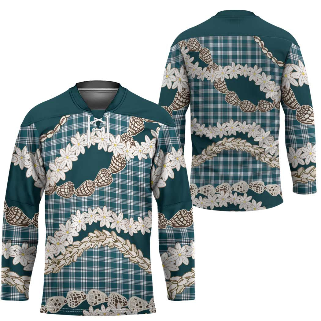 Dark Cyan Hawaii Tiare and Shell Lei Hockey Jersey Hawaiian Palaka Luxury Vibes - Polynesian Pride