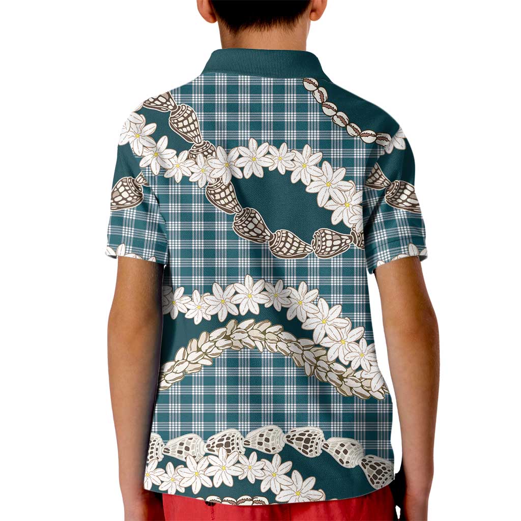 Dark Cyan Hawaii Tiare and Shell Lei Kid Polo Shirt Hawaiian Palaka Luxury Vibes - Polynesian Pride