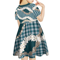 Dark Cyan Hawaii Tiare and Shell Lei Kid Short Sleeve Dress Hawaiian Palaka Luxury Vibes - Polynesian Pride