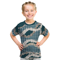 Dark Cyan Hawaii Tiare and Shell Lei Kid T Shirt Hawaiian Palaka Luxury Vibes - Polynesian Pride