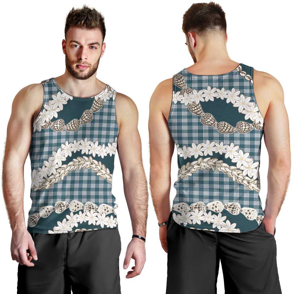 Dark Cyan Hawaii Tiare and Shell Lei Men Tank Top Hawaiian Palaka Luxury Vibes - Polynesian Pride