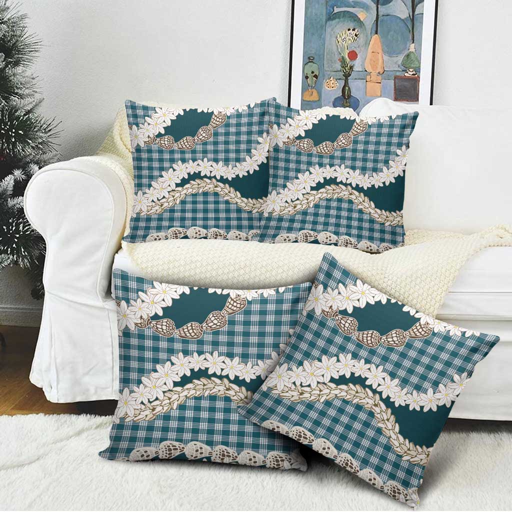 Dark Cyan Hawaii Tiare and Shell Lei Pillow Cover Hawaiian Palaka Luxury Vibes - Polynesian Pride