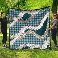 Dark Cyan Hawaii Tiare and Shell Lei Quilt Hawaiian Palaka Luxury Vibes LT14 - Polynesian Pride