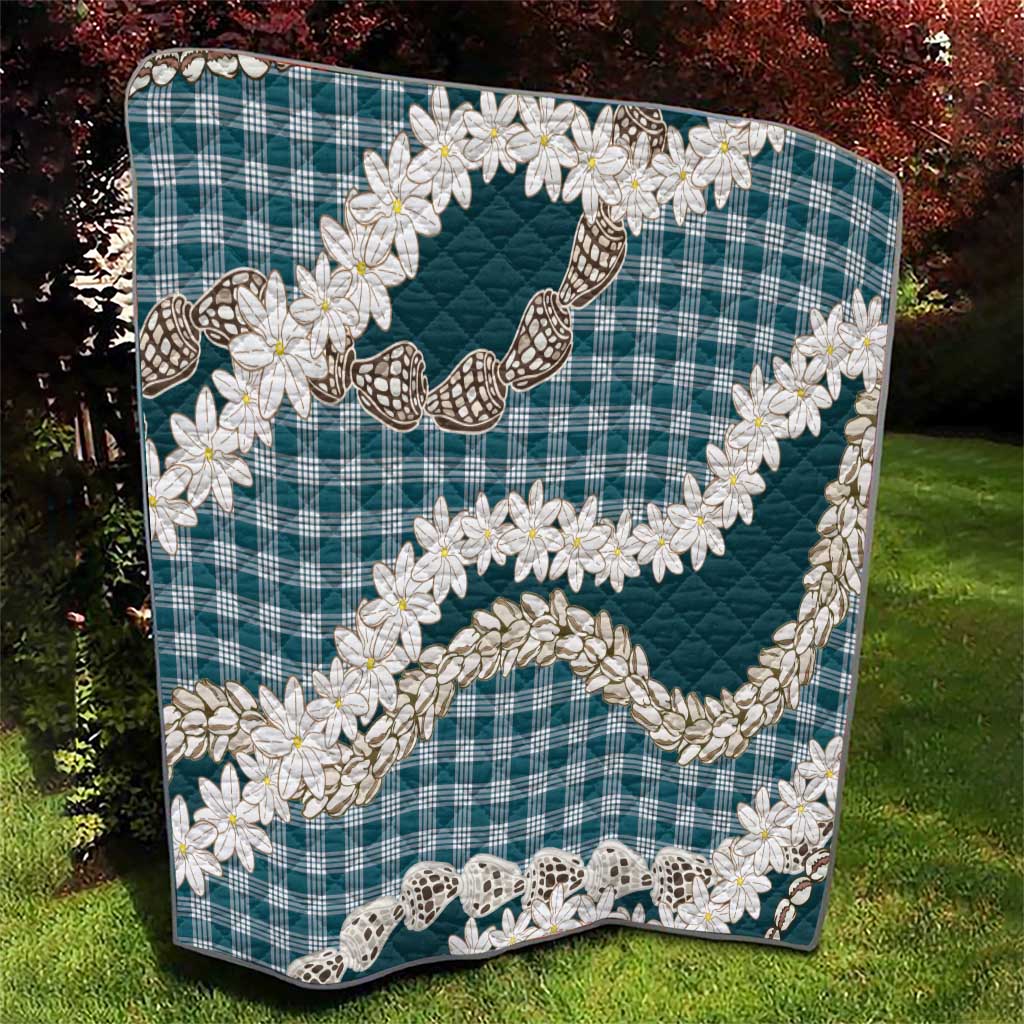 Dark Cyan Hawaii Tiare and Shell Lei Quilt Hawaiian Palaka Luxury Vibes LT14 - Polynesian Pride